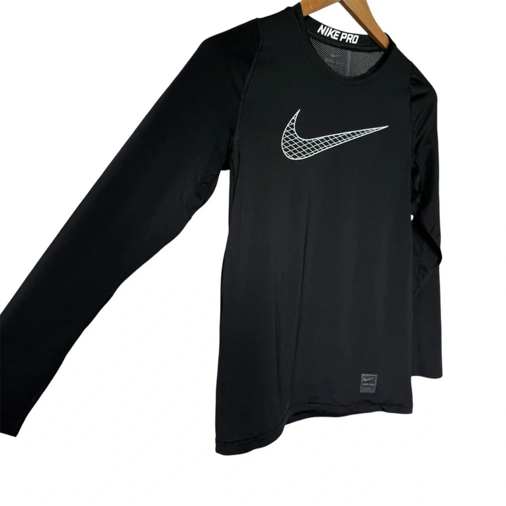 Nike Pro Dri-FIT Long Sleeve Training T-Shirt Black Teens L Sweat Wicking Mesh